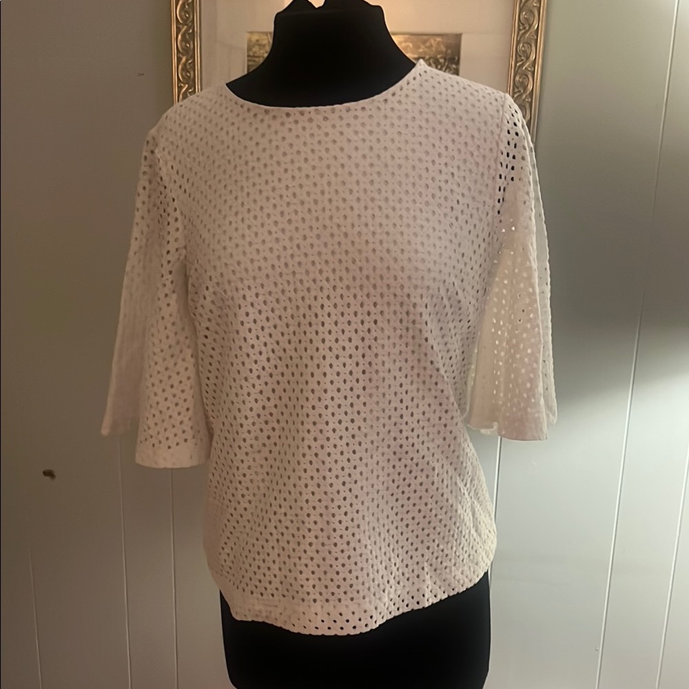 Banana Republic White Boxy 3/4 Sleeve Blouse